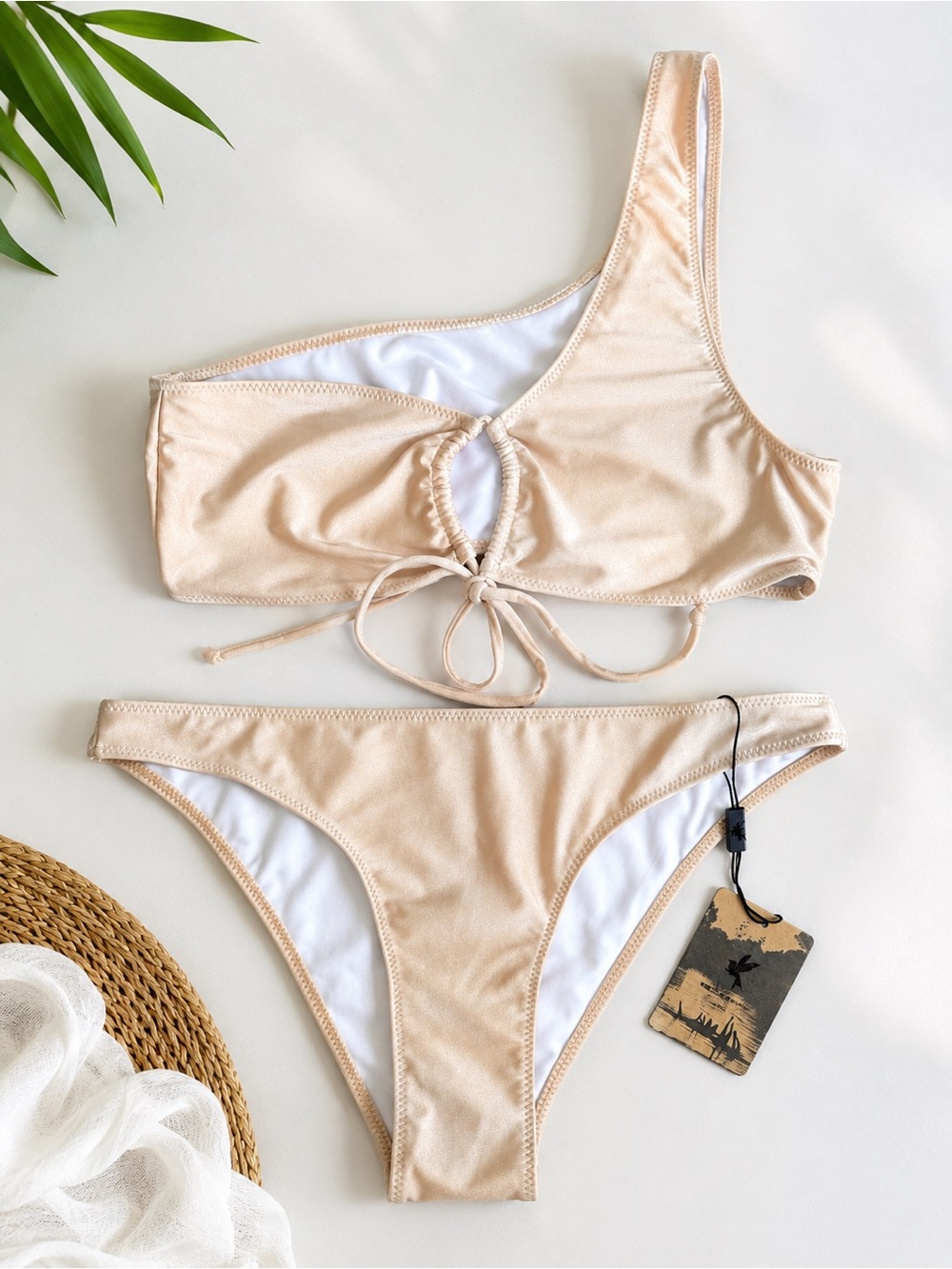 One Teaspoon Nude One-Shoulder Bikini Set